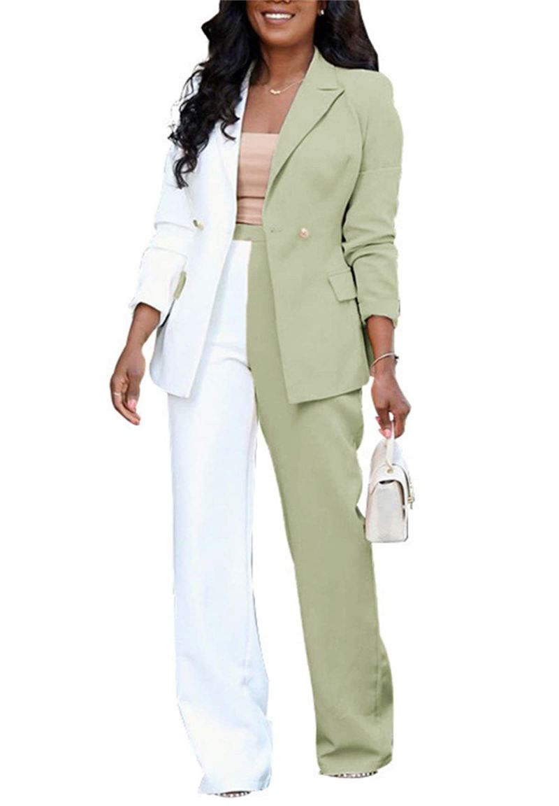 Dameskleding Niche Design Contrasterende Kleur Knoop Lange Mouw Pak Jas Slim Los Lente Nieuw Pak_voghion.com