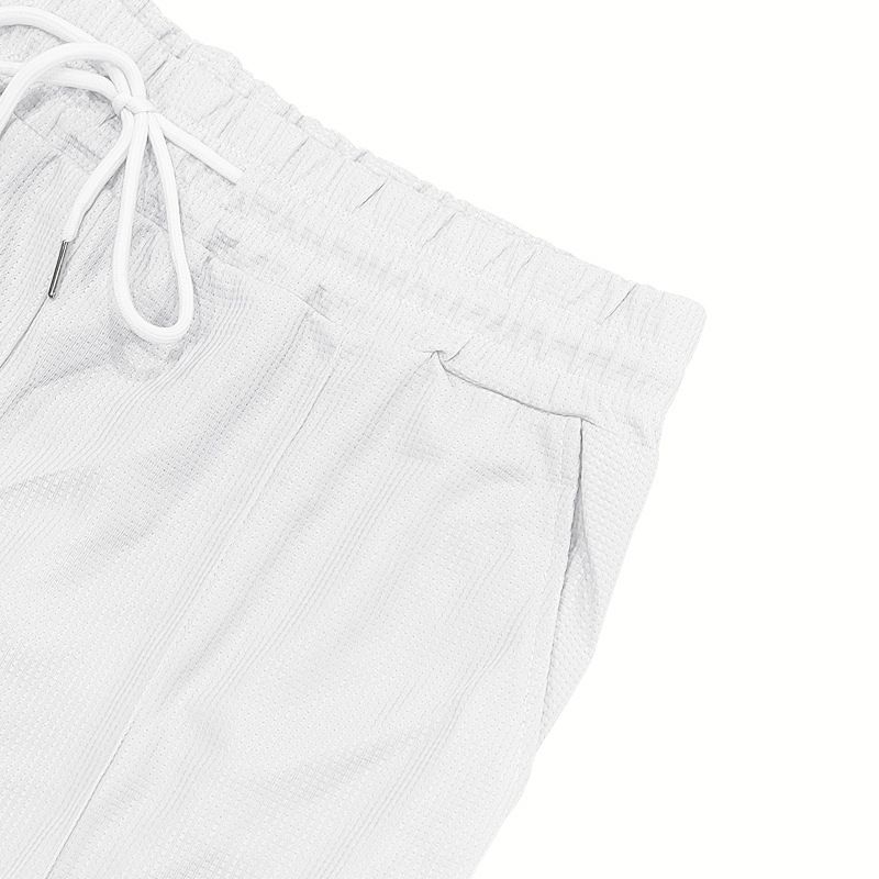 Traje de verano para hombre, estilo waffle, informal, con corbata, camisa Henley, pantalones cortos de manga corta_voghion.com