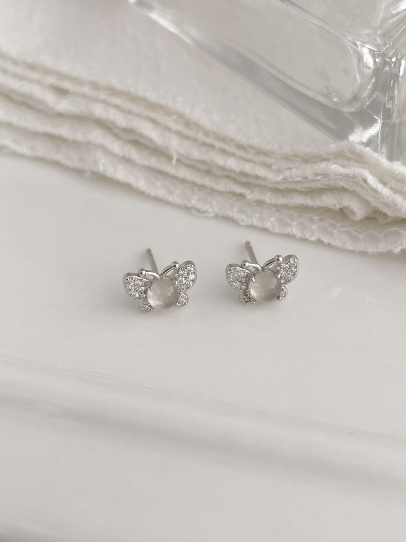 Tiqi Light Luxury Exquisite White Jade Marrow Butterfly Earrings S Pure Silver Temperament High-end Versatile Ear_voghion.com