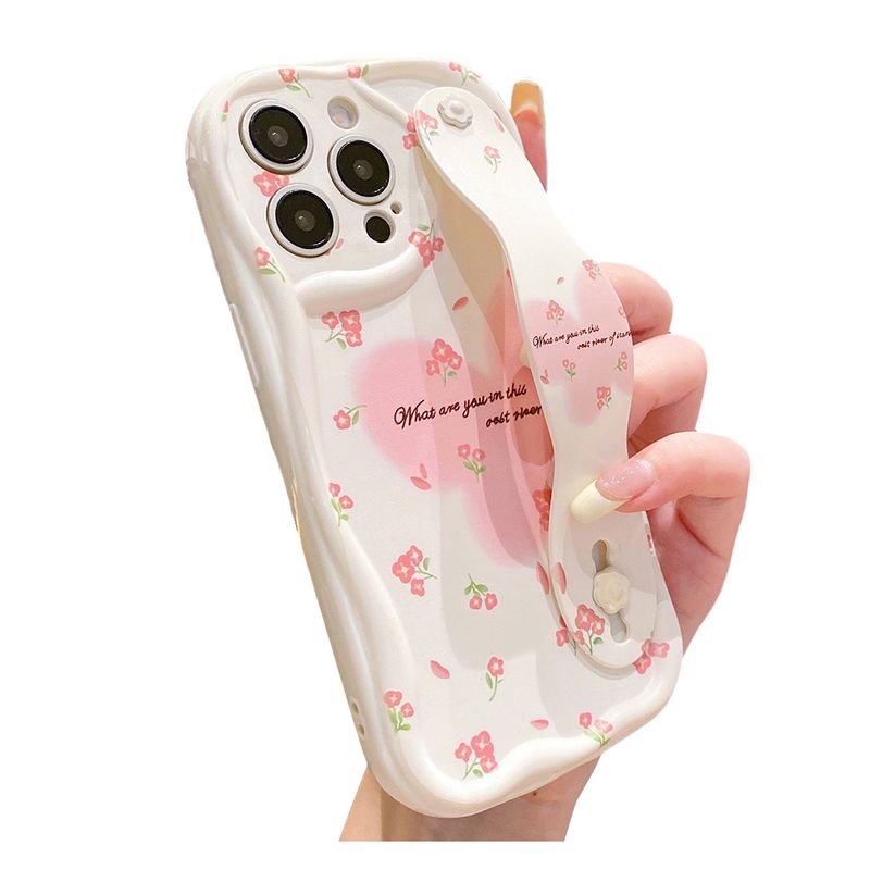 Case For IPhone 16 15 14 13 12 11 Pro X Xs Max XR 16E 7 8 Plus Cream Cute Wer Soft TPU Wrist Strap Phone Holder Cover_voghion.com