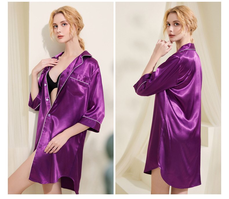 Fraen Kleeder grouss Gréisst Summer ultra-dënn Shirt weiblech Pyjamas Heem Kleeder Äis Seid sexy Dammen Nuetskleed_voghion.com