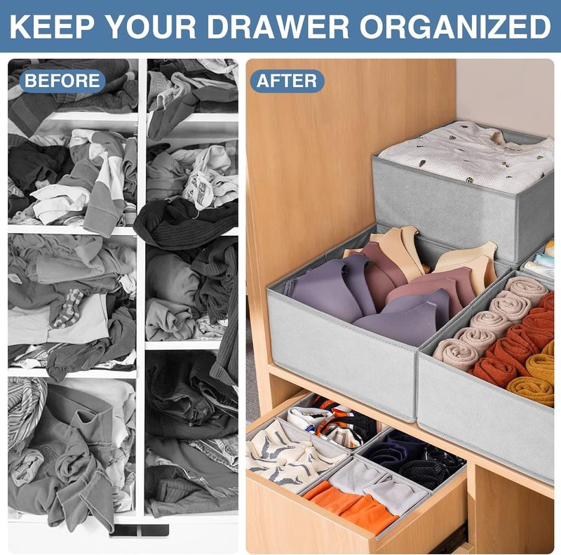 6-Piece Fabric Storage Box Set For Underwear, Socks & Small Items Foldable Closet Organizer With Multiple Sizes Breathable Non-Woven Material_voghion.com