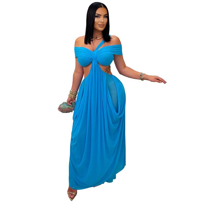 Abito a sirena aderente in rete trasparente – Abito sexy senza spalline con fasciatura e strass in vita (nero/blu/marrone/talpa, S-XXL)_voghion.com