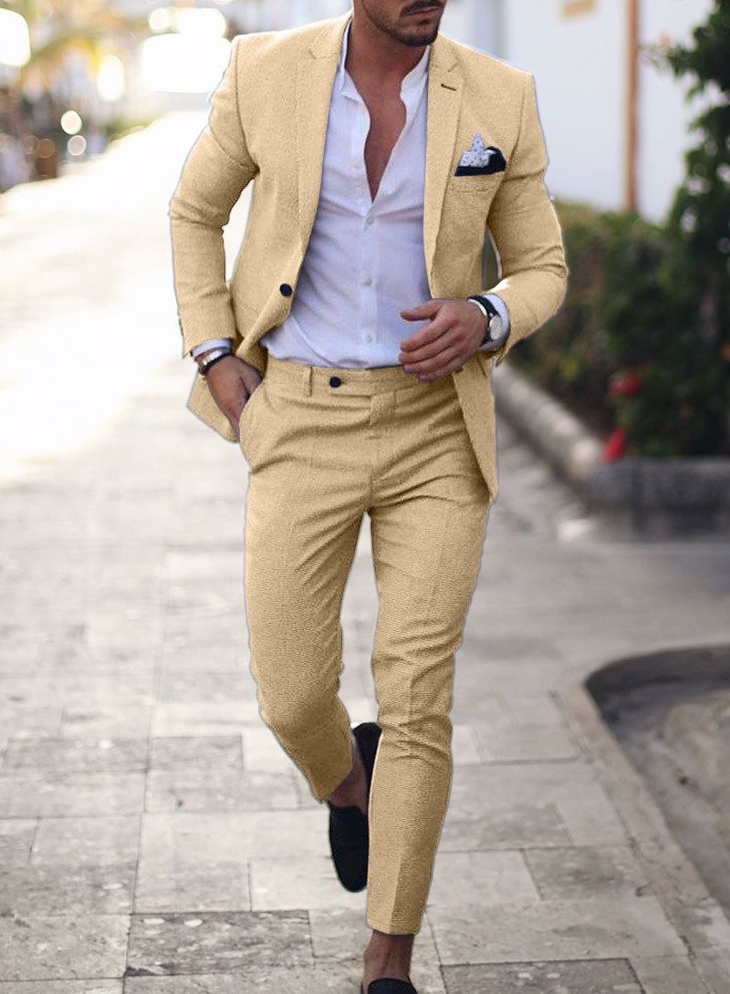 Men's Clothing new men's large size suit two-piece suit single row one button solid color suit_voghion.com