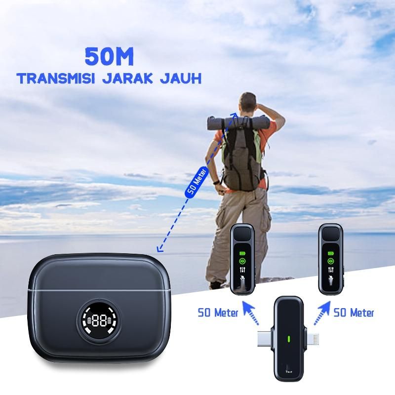 JOCEEY Lavalier mikrofon za iPhone/Android z osvetlitvijo/USB-C (2 oddajnika + 2 sprejemnika + polnilno ohišje), mini mikrofon z odpravljanjem šumov_voghion.com