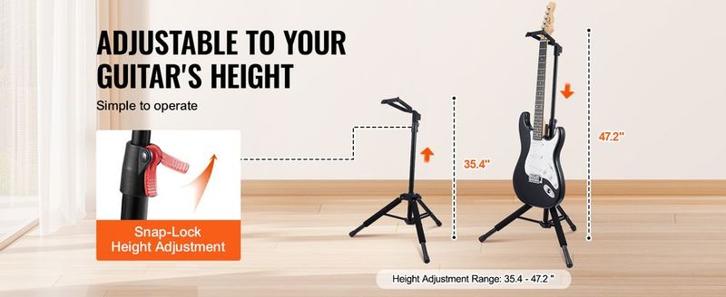 VEVOR Tripod Guitar Stand Floor-Standing Foldable 35.4-47.2 In Adjustable Height_voghion.com