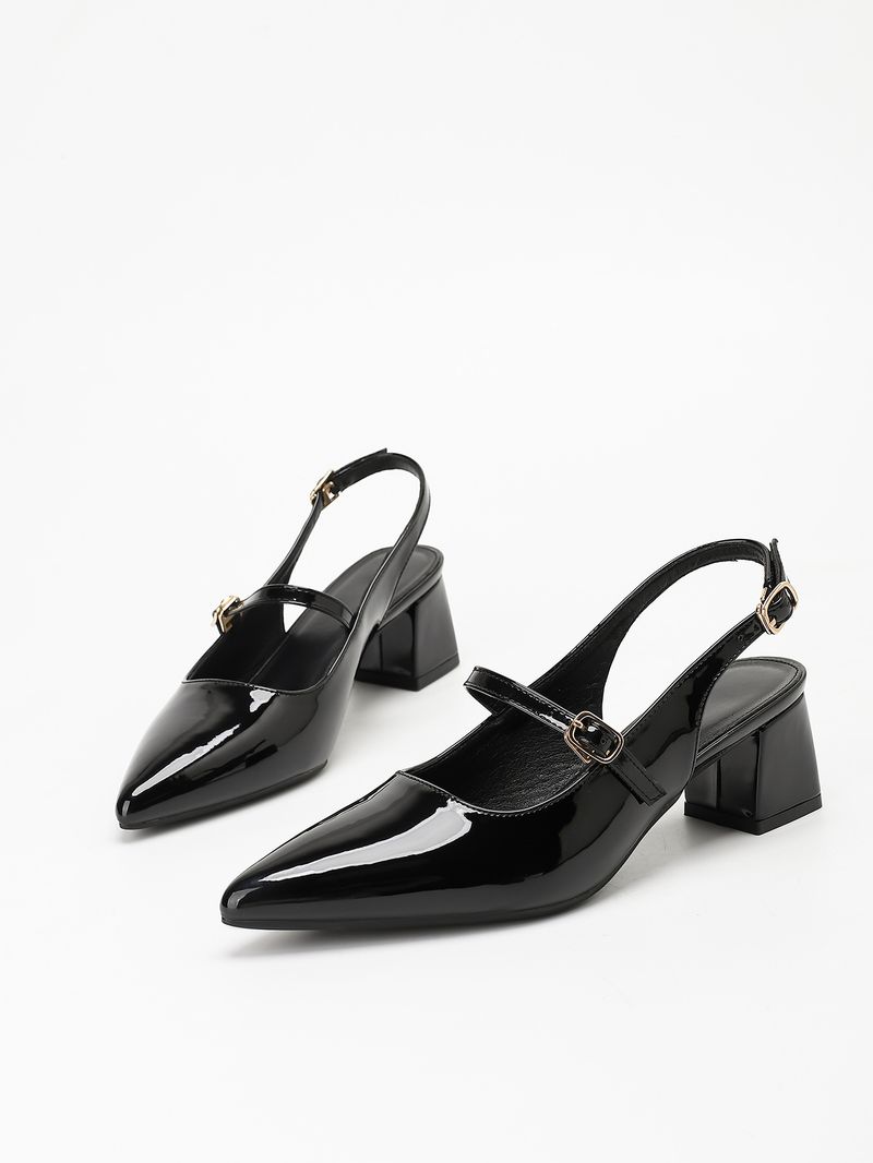 Lijn met puntige hoge hakken chunky heel pumps Mary Jane knot hoofd terug lege sandalen_voghion.com