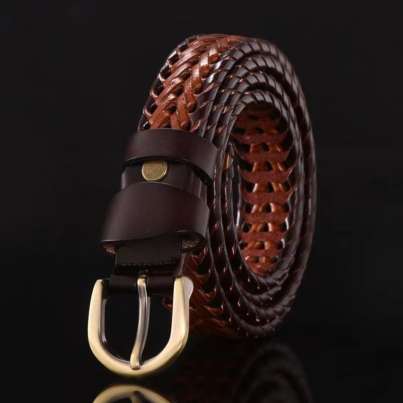 Ceinture tendance en cuir pour homme, boucle ardillon, commerce extérieur, ceinture pour femme, faite à la main, version coréenne, tendance et décontractée_voghion.com