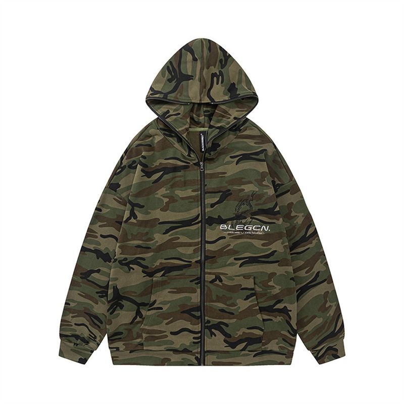 Felpa con cappuccio mimetica Shark da uomo, alla moda, casual, autunno inverno, con cerniera, stile americano_voghion.com