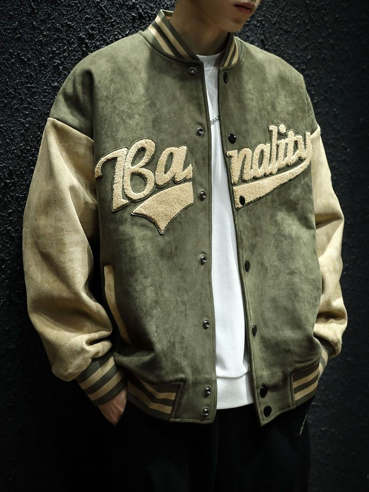 Jachetă bomber verde de primăvară și toamnă, model retro, jachetă bărbătească, elegantă, brodată, uniformă de baseball pentru cupluri_voghion.com