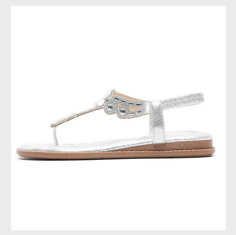 Grote maat cross-border strass sandalen ronde kop platte holle comfortabele dames zomerschoenen_voghion.com