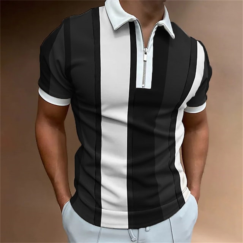 Herren Poloshirt Reißverschluss Kurzarm T-Shirt Pullover Lässige Herrenbekleidung_voghion.com