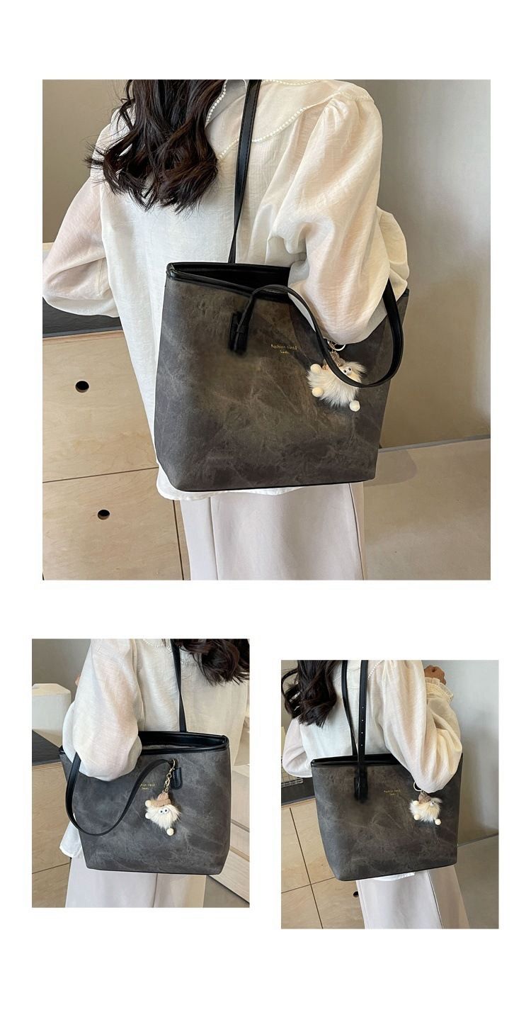 Trendy Oversized Tote Bag For Women - PU Leather Shoulder Bag With Gold Foil Print, Spacious XL College Book Bag For Daily Commute & Casual Outings_voghion.com