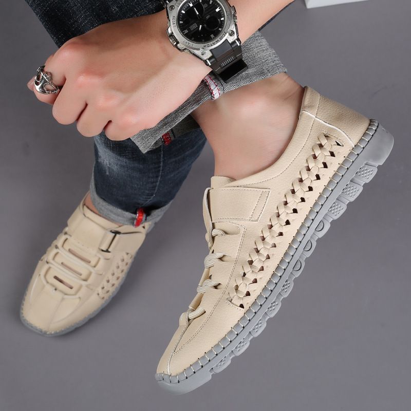 Hollow Hole Breathable Casual 2025 New Summer Men's Shoes Genuine Leather Soft Sole Sandals_voghion.com