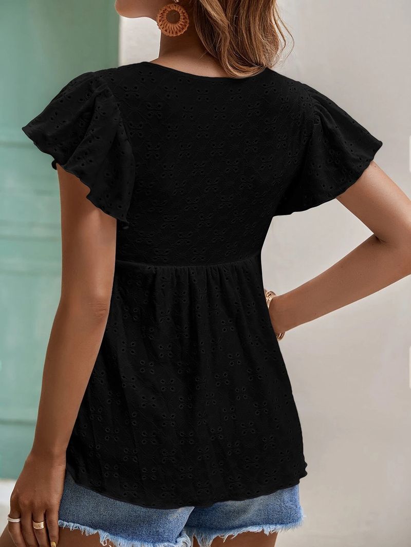 T-shirt à manches longues en jacquard de couleur unie pour femme, vêtement d'Amazon, style feuille de lotus_voghion.com