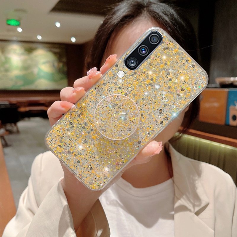 Shiny Glitter Gypsophila Telefoon houder Case Voor Samsung Galaxy A10 A20 A30 A50 A70 A10S A20S A02S A03S A03 Zachte siliconen_voghion.com