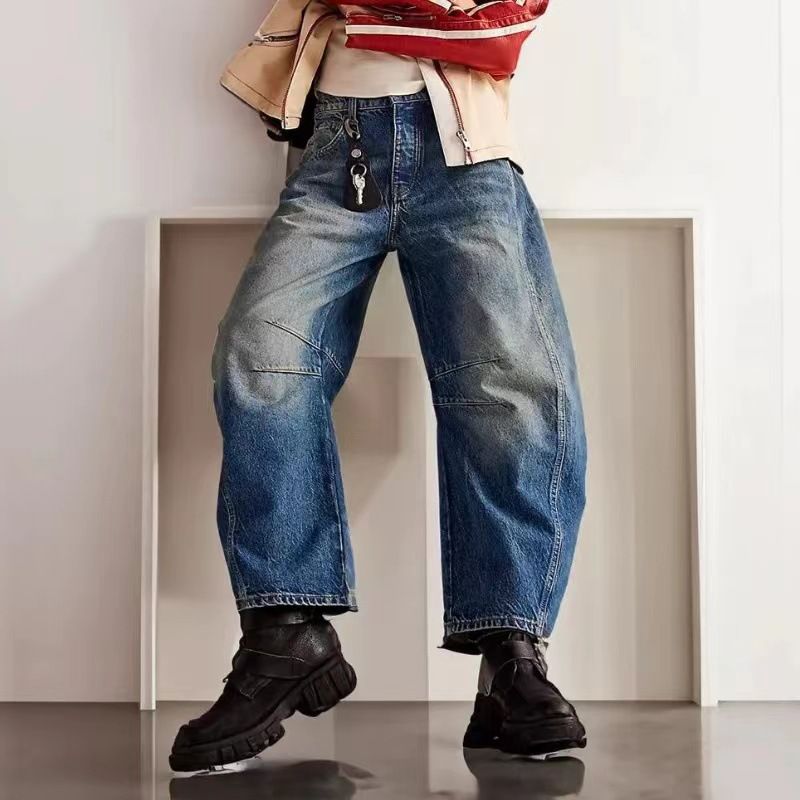 Damkläder, lösa jeans med hög midja, smala stretchiga haremsbyxor Hot Girl Style Byxor med vida ben_voghion.com