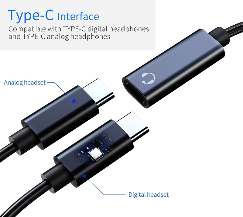 splitter, Xumee dubbele USB C-oplader voor oortelefoons, 2-in-1 DAC-audio met hoge resolutie en dongle-kabel voor snel opladen_voghion.com