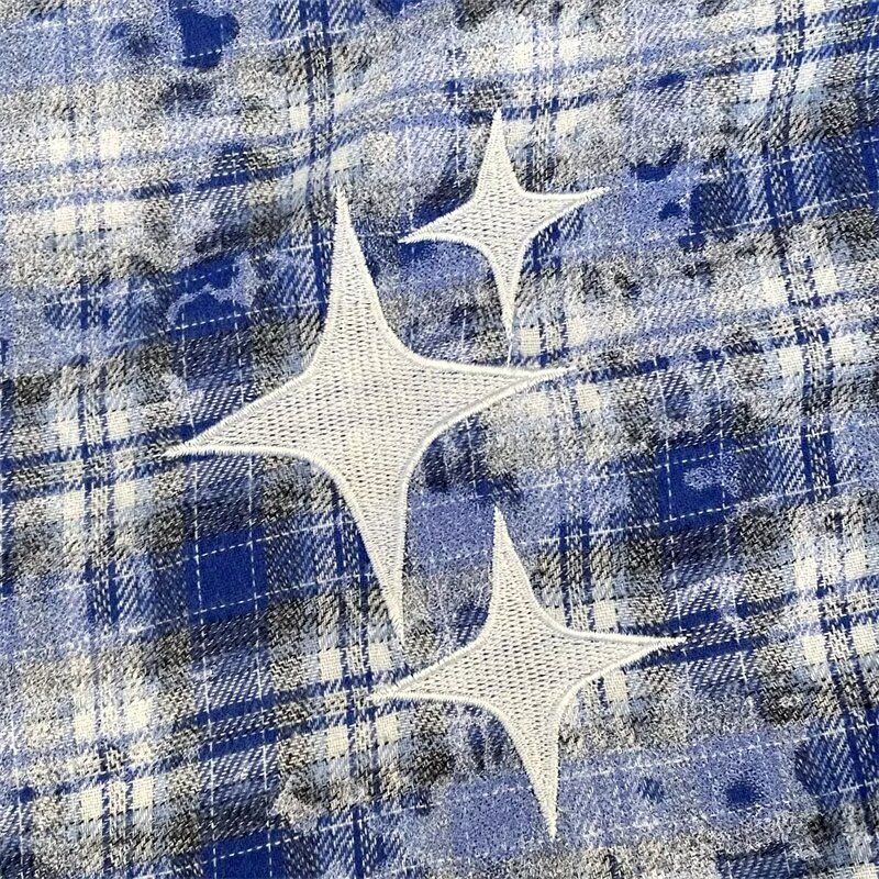Erkekler İçin Vintage Yıkamalı Büyük Boy Grunge Flanel Desenli Tie-Dye Kareli Gömlek_voghion.com