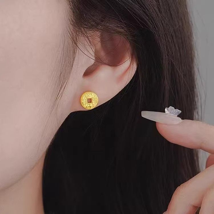 Crushed Ice Copper Coin For Women 2025 New Luxury Versatile High-End Niche Design Money Abundance Earrings_voghion.com