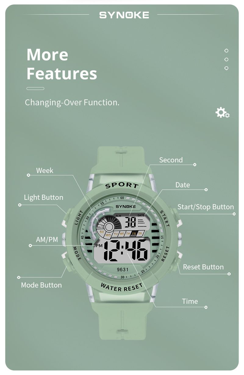 Kinder-Studenten-Elektronikuhr, wasserdicht, Sportmode, Farbe, multifunktionale Jungen- und Mädchenuhr_voghion.com