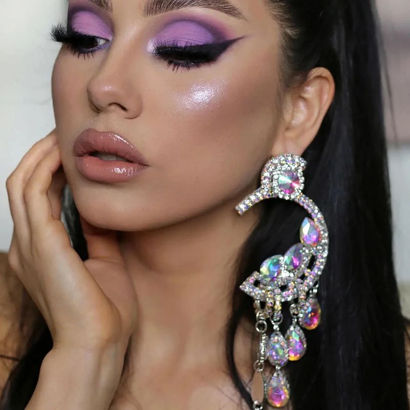 Unique Water Drop Tassel Earrings Exaggerated Rhinestone Ear Pendants Masquerade Accessories Women_voghion.com