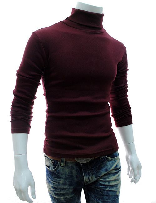 Herren-T-Shirt mit hohem Halsausschnitt und schmaler Passform, langärmliges Thermo-Basishemd aus weichem, gebürstetem Polyester, einfarbig, lässiges Oberteil für alle Jahreszeiten_voghion.com