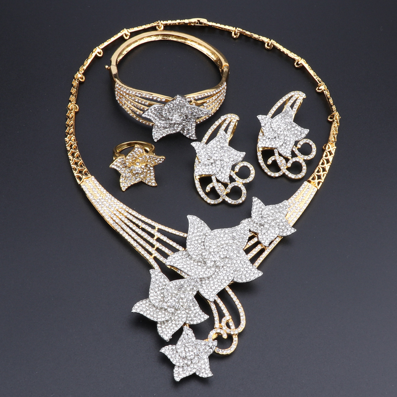 Modes zvaigzne Rhinestones kristāla kaklarota rokassprādze kāzu ballīte Eleganta sieviešu auskari gredzeni rotaslietu komplekti_voghion.com