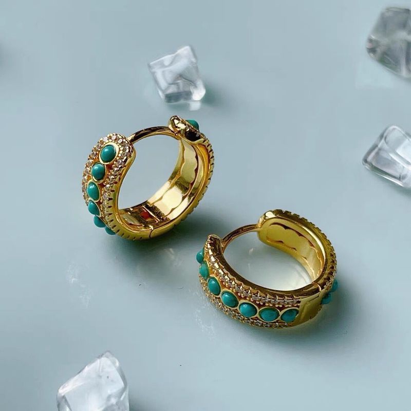 Orecchini pendenti a clip in argento sterling con intarsi in oro antico, turchese e diamanti, piccoli cerchi rossi del sud, design nuovo_voghion.com