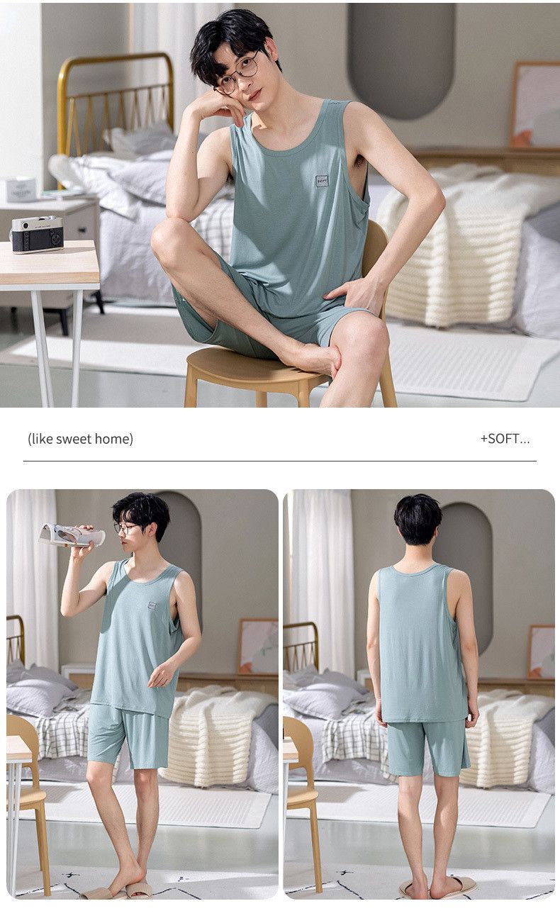 Men's Pajamas Summer Modal Vest Sleeveless Suit New Casual Loose Plus Size Can Be Worn Outside Loungewear_voghion.com
