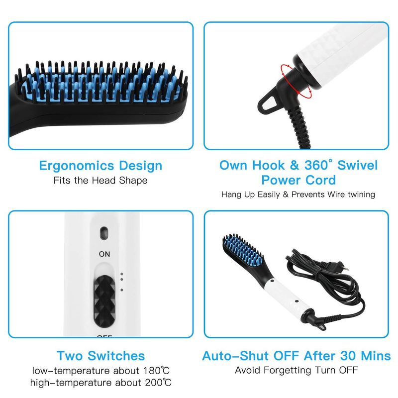 1 PC Mann Haarkamm Bürste Bartglätter Multifunktionaler Haarglätter Kamm Lockenwickler Schnelles Aufheizen Styling-Tools_voghion.com