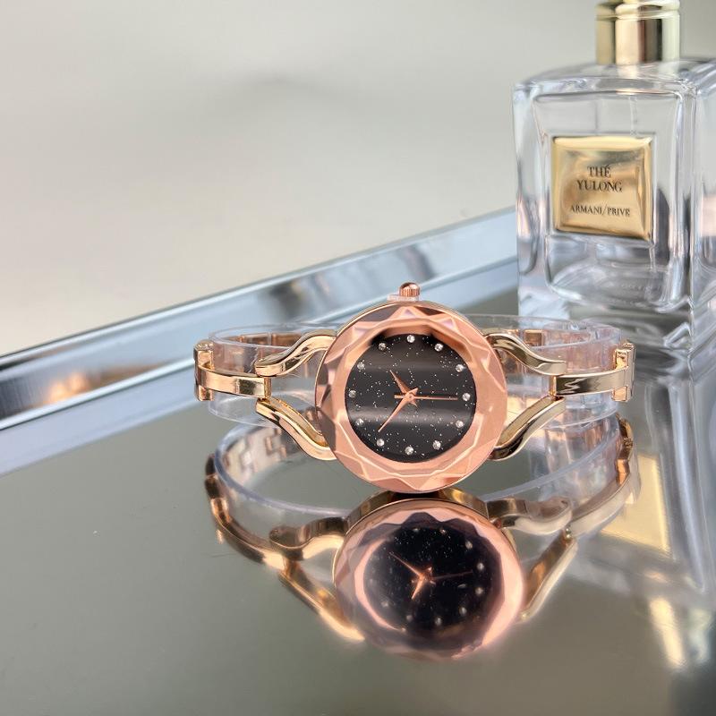 Nieuwe quartz sterrenhemel wijzerplaat, gespleten rand spiegelglas, dameshorloge, horloge met legering armband_voghion.com
