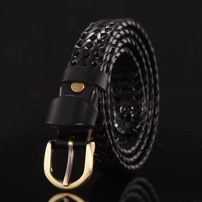 Ceinture tendance en cuir pour homme, boucle ardillon, commerce extérieur, ceinture pour femme, faite à la main, version coréenne, tendance et décontractée_voghion.com
