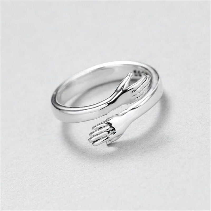 Pronto magazzino nuovo romantico abbraccio anelli intagliati amore creativo per sempre apertura dito anello regolabile mano per donne uomini gioielli di moda_voghion.com