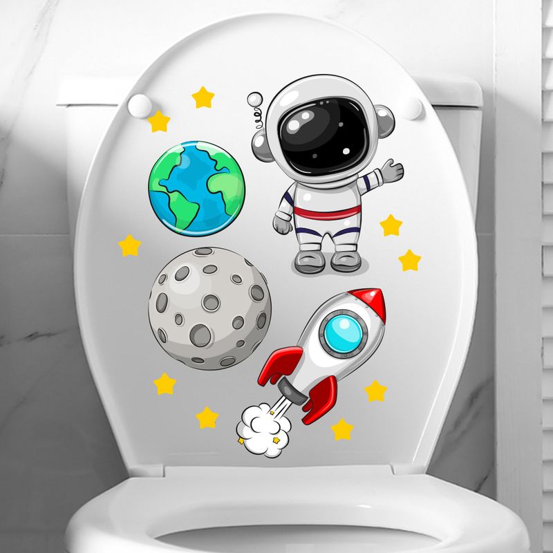 Astronaut lunar PVC decorative frosted N1832 toilet lid wall sticker_voghion.com