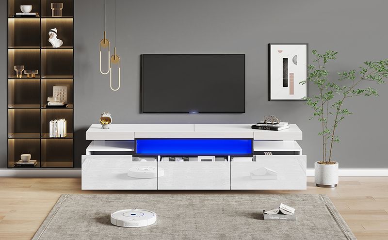 TV-Schrank Weiß 160x42cm con 16 colori LED, 3 luci per 70 pollici_voghion.com