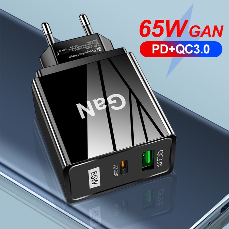 Hitech 65W mobiliojo telefono įkroviklis, didelio galingumo antipirenas, patogus PD QC3.0 JAV/ES/JK standartinis kištukas universalus USB įkroviklio adapteris_voghion.com