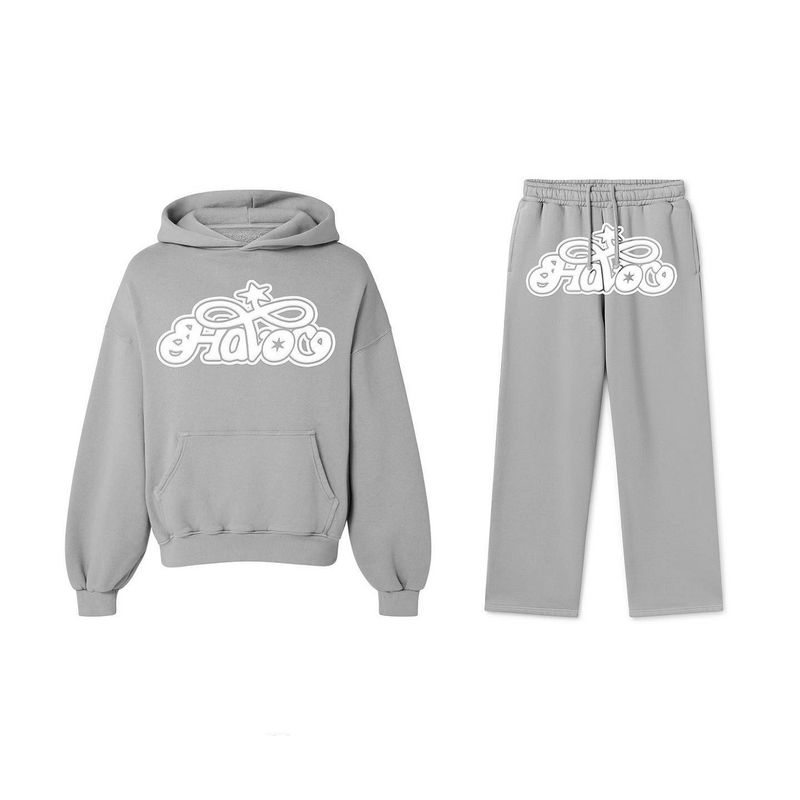 Men's Streetwear Hoodie & Jogger Set - Oversized Pullover With Print, Casual Loungewear (Gray/Red/Black, S-XL)_voghion.com