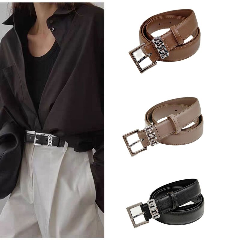 Twist Silver Buckle Genuine Leather For Women, Unique Design, High-end Decorative Trendy Fashion Personality Belt_voghion.com