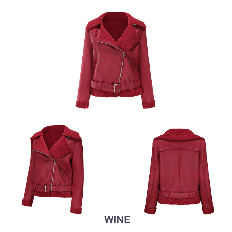 Damenbekleidung Herbst und Winter Pelz Integrierte warme Wildlederjacke Ledermantel Gürtel Reversmantel_voghion.com