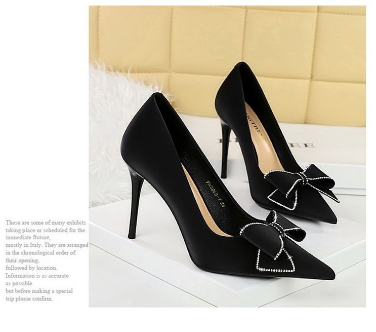 3265-H37 Bankett Mode Koreanische Ausgabe Schlanke frauen Flachen Mund Spitzen Wasser Diamant Bogen Einzelnen Schuhe High Heels_voghion.com