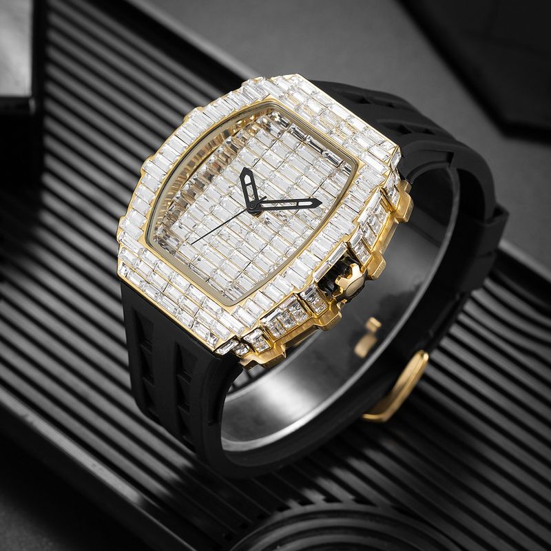 MISSFOX Watch, Popular Wine Barrel Type T Square Diamond In Europe And America, Personalized Fashion Hip-hop Silicone Strap Watch_voghion.com