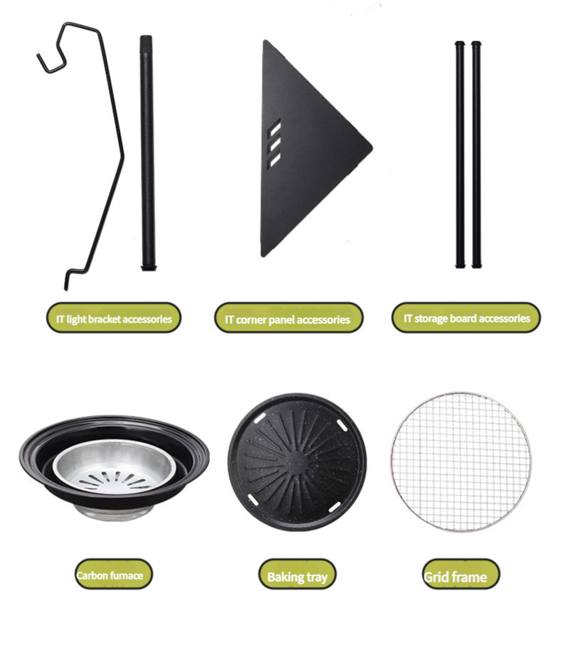 Outdoor Camping Portable Quick-Deploy Lightweight Foldable Multifunctional Carbon Steel Barbecue Table_voghion.com