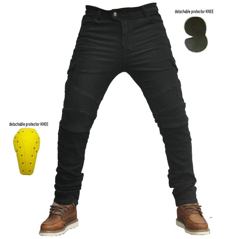 Jeans da motociclista certificati CE con protezioni per ginocchia e fianchi – Denim elasticizzato, resistente all'abrasione, traspirante per uomo (verde militare, nero, blu)_voghion.com