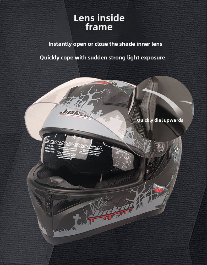 Doppellinsen-Motorradhelm Herren-Trailrunning-Helm Elektrischer Damen-Winter-Vollschutzhut-Integralhelm_voghion.com