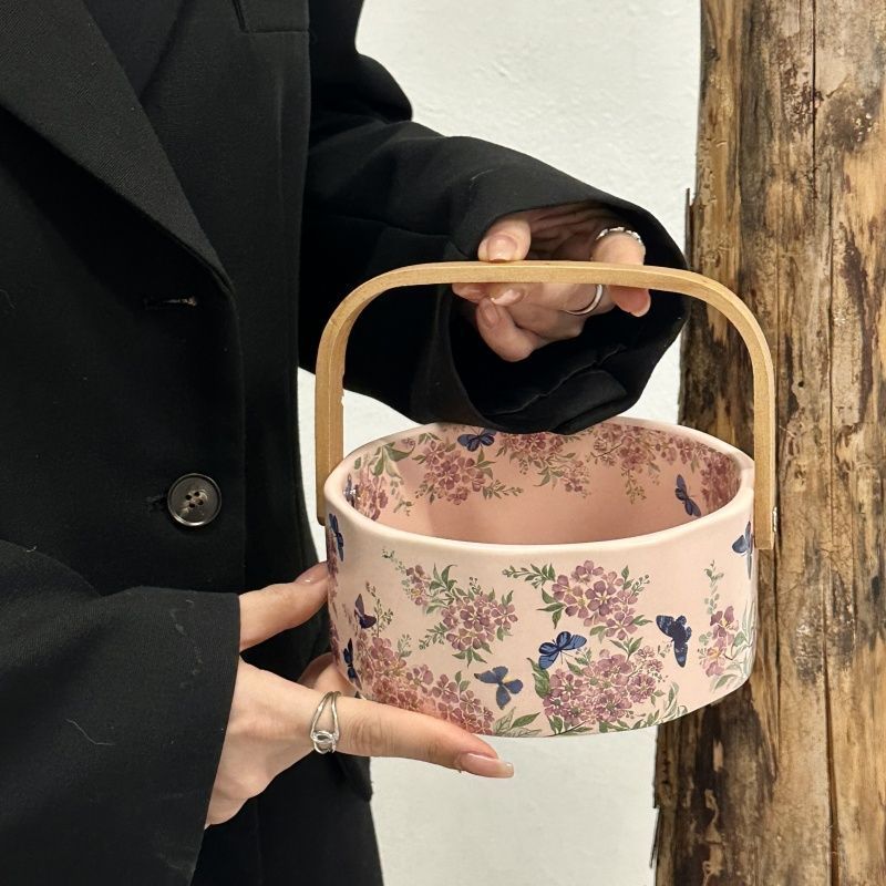 Ziwei Flower - Tavolino da caffè in ceramica portatile, piatto da dessert, cestino portaoggetti per frutta secca, regalo_voghion.com