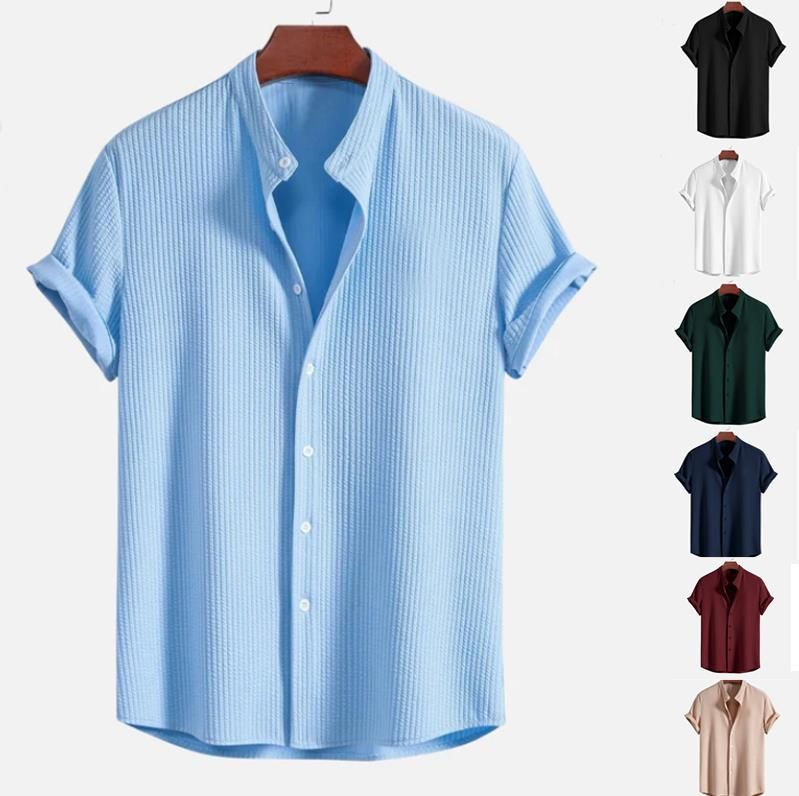 Clothing 2024 Summer New Short Sleeve Solid Color Men's Shirt Top_voghion.com