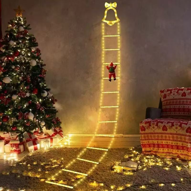 Decorazione da parete a LED con albero di Natale e scala di Babbo Natale, luci colorate per esterni_voghion.com