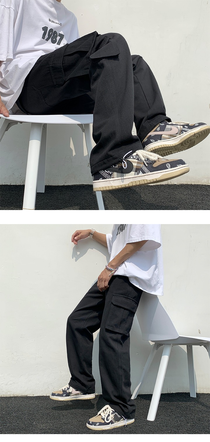 Herren Baumwolle Weiße Cargohose Lose Multi-Pocket Funktioneller Stil Elastische Lässige Arbeitshose Straßenhose Männlich_voghion.com