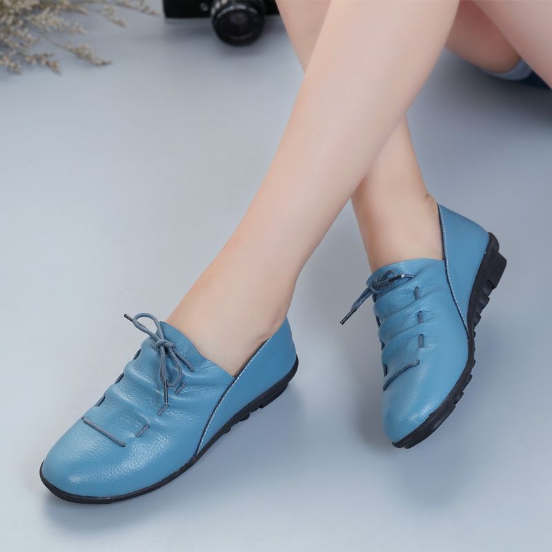 2025 Echtes Leder Atmungsaktiv Vielseitig Schnüren Casual frauen Flache Loafers Moccas_voghion.com